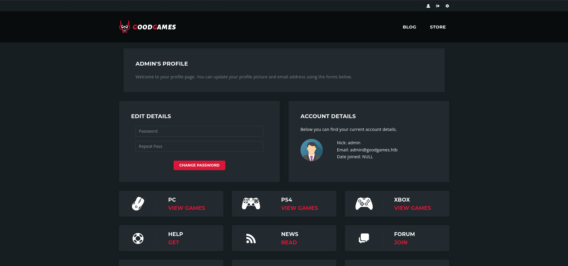 ADMIN’S PROFILE page after login