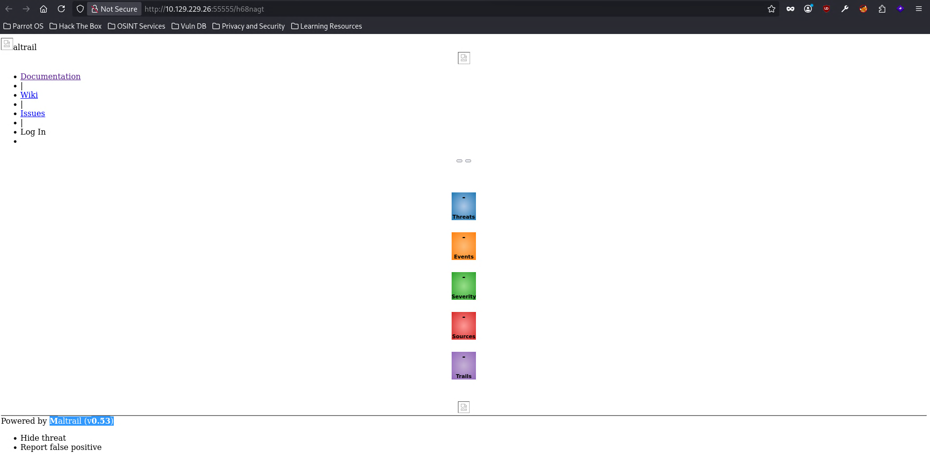 Maltrail v0.53 discovered after SSRF pivot to localhost